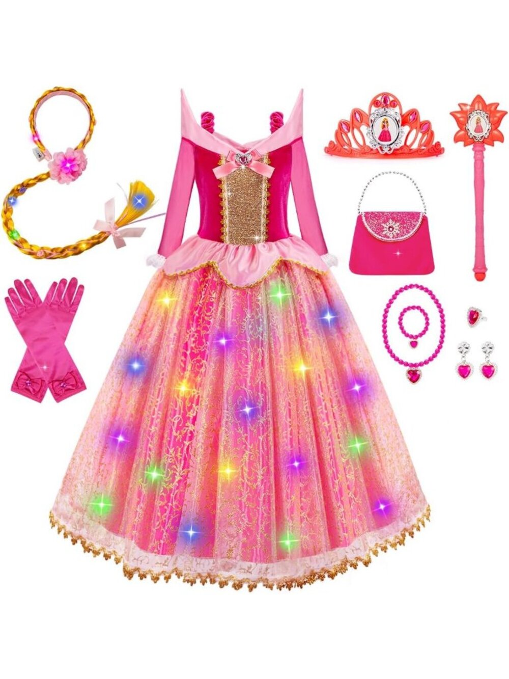 Red Light Up Princess Dress Costume for Girls 3-10 Halloween Birthday Party
